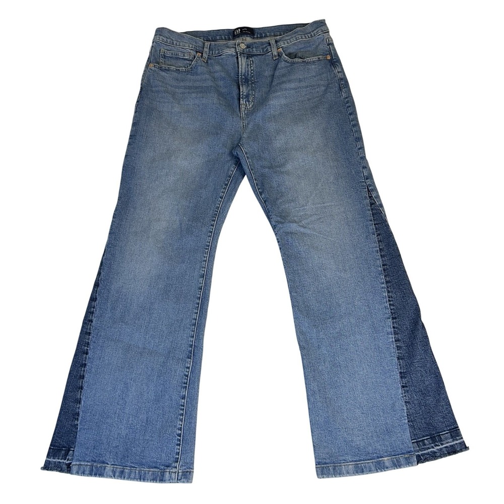 Gap 70s Flare‎ High Rise Two Tone Denim Jeans Women's Size 18 Or 34 Regular Boho